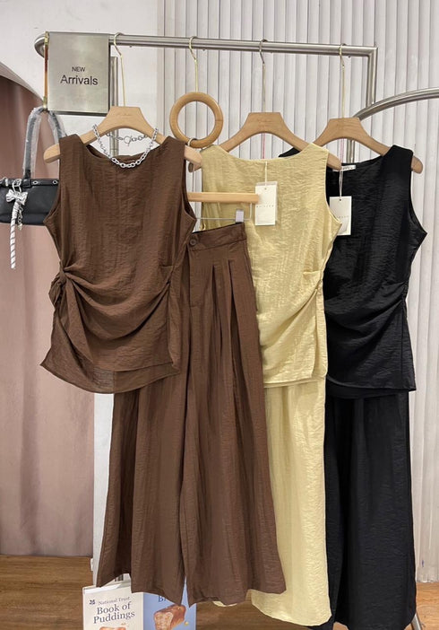 Women Casual side Knot Design Sleeveless Tops With Pants